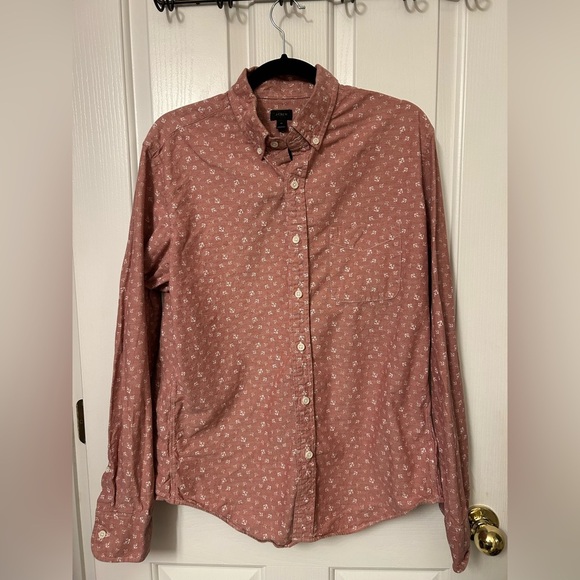 J Crew Men's Nautical Salmon Anchor Button Down Shirt Size Medium - Picture 1 of 7